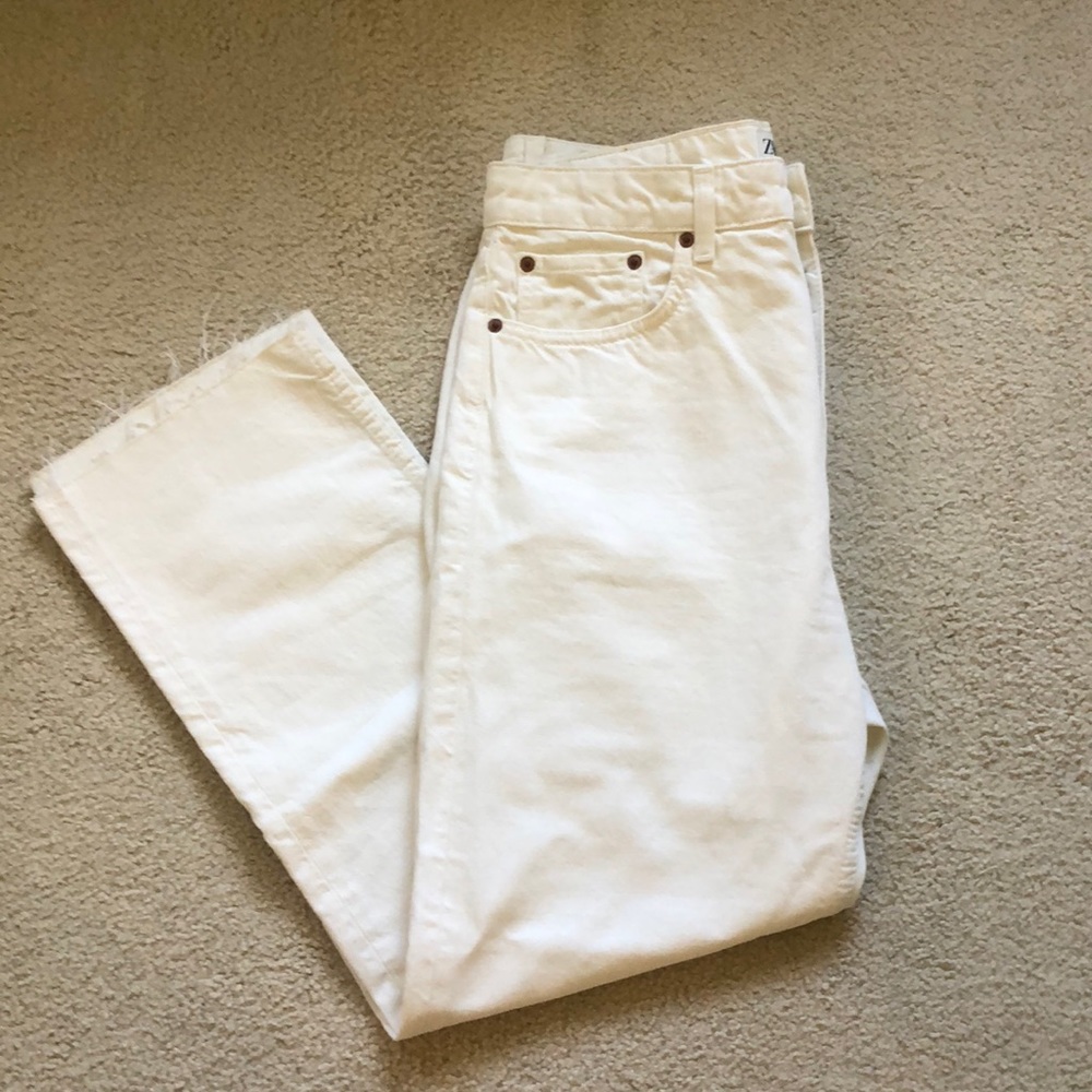 Zara, white ankle straight jeans, size 8